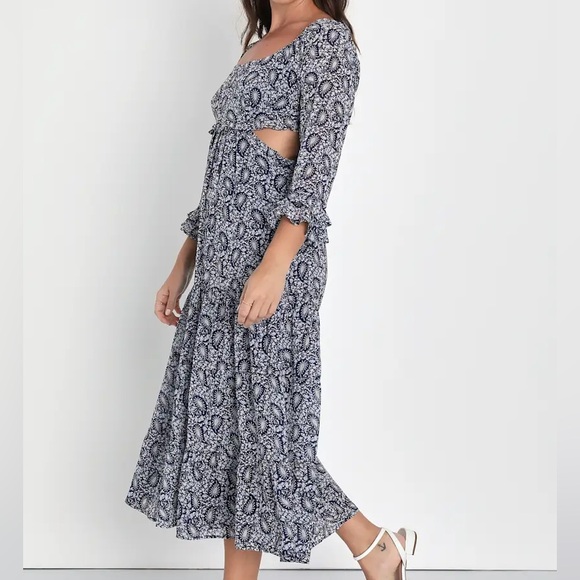 Lulu's Navy Floral Long Sleeve Dress - Picture 7 of 7